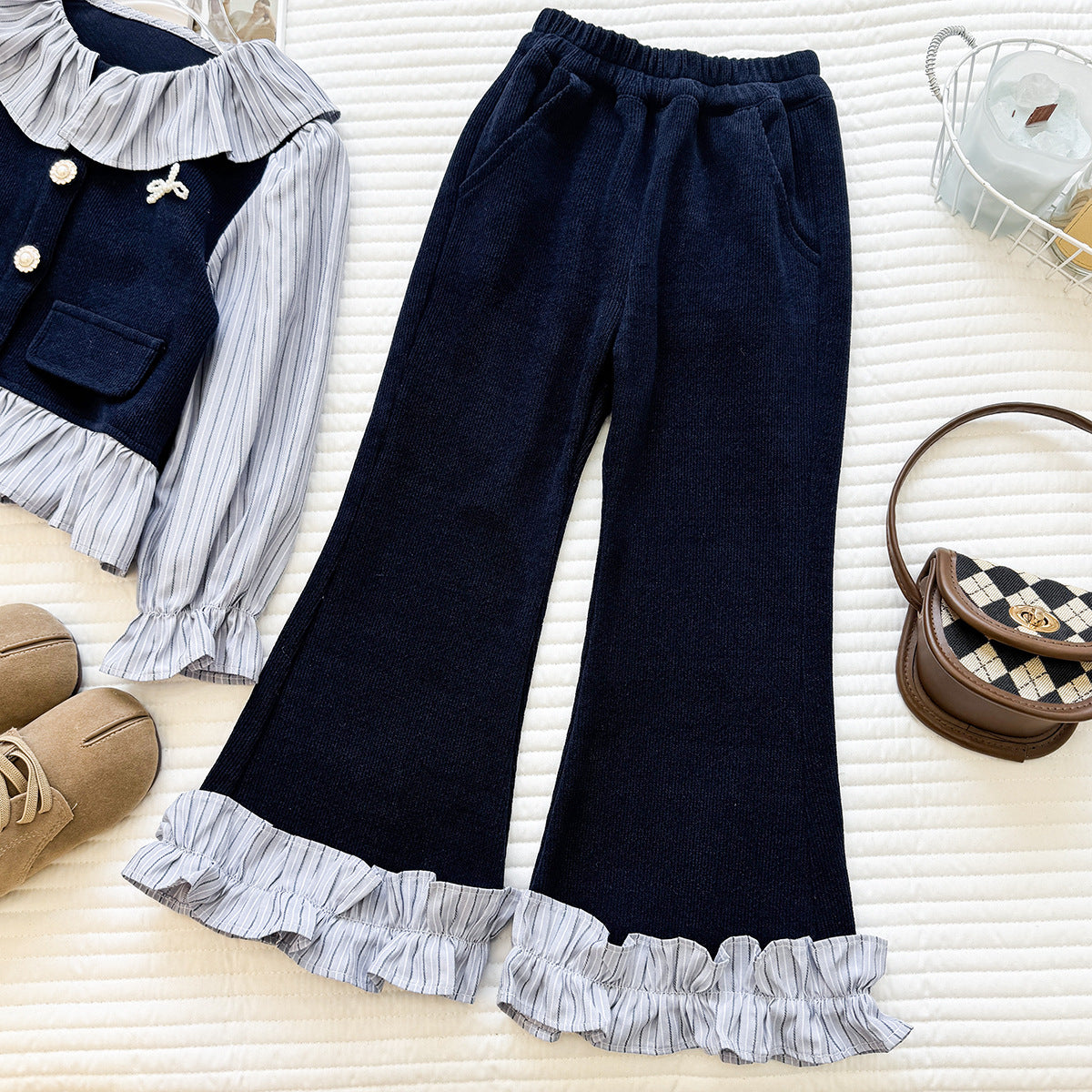 Children's Set with Ruffles and Pearl Buttons
