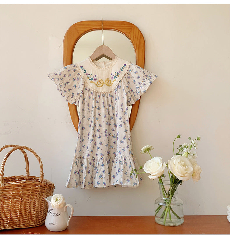 Children's Dress with Little Flowers and Ruffles