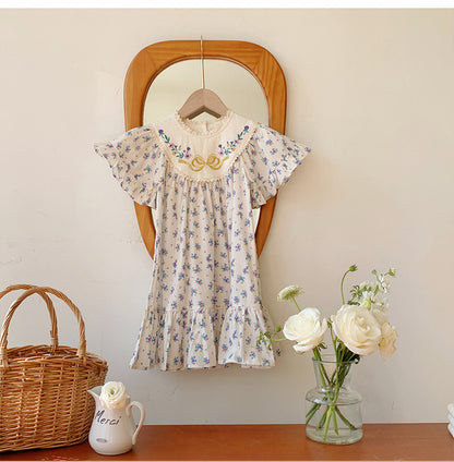 Children's Dress with Little Flowers and Ruffles