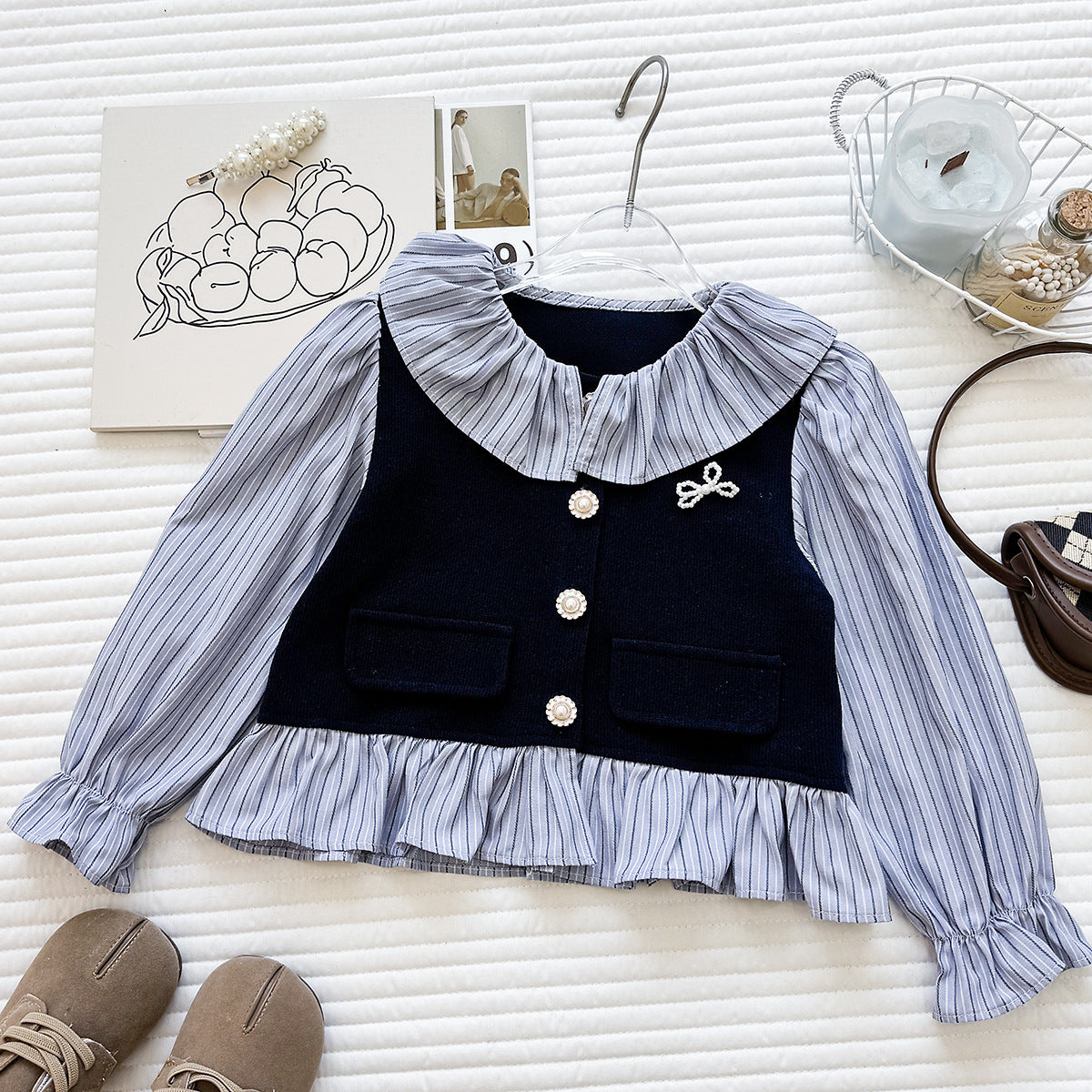 Children's Set with Ruffles and Pearl Buttons