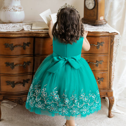 Vestido de fiesta infantil de tul brillante y flores 