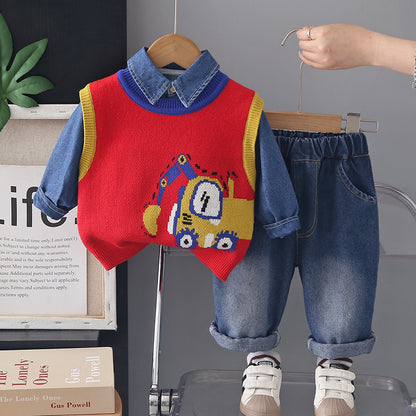 3-Piece Kids' Denim Outfit – Tractor Theme
