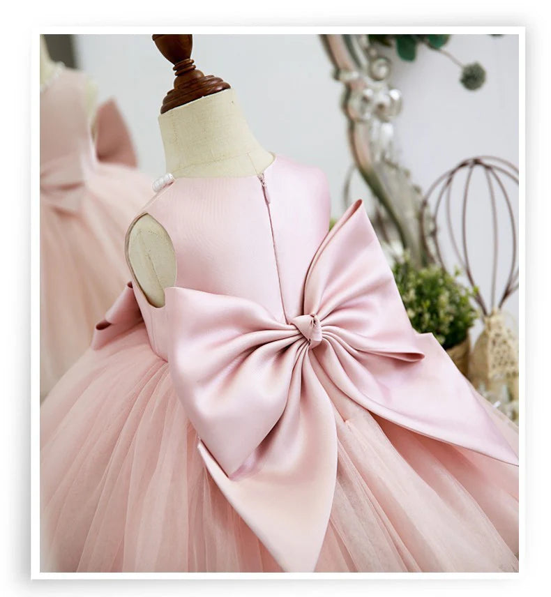 Children's Party Dress with Bow and Pearls