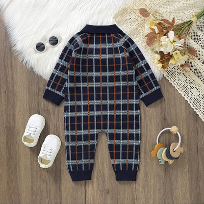 Children's Plaid Jumpsuit with Collar