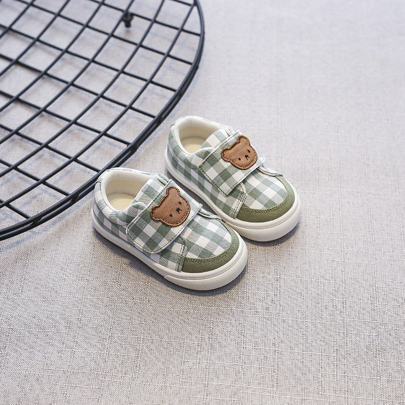 Zapatillas deportivas para niños con diseño de oso a cuadros 