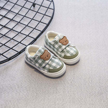 Zapatillas deportivas para niños con diseño de oso a cuadros 