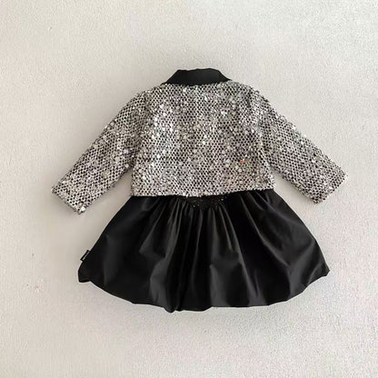 Children's Dress + Jacket, Black, Shiny