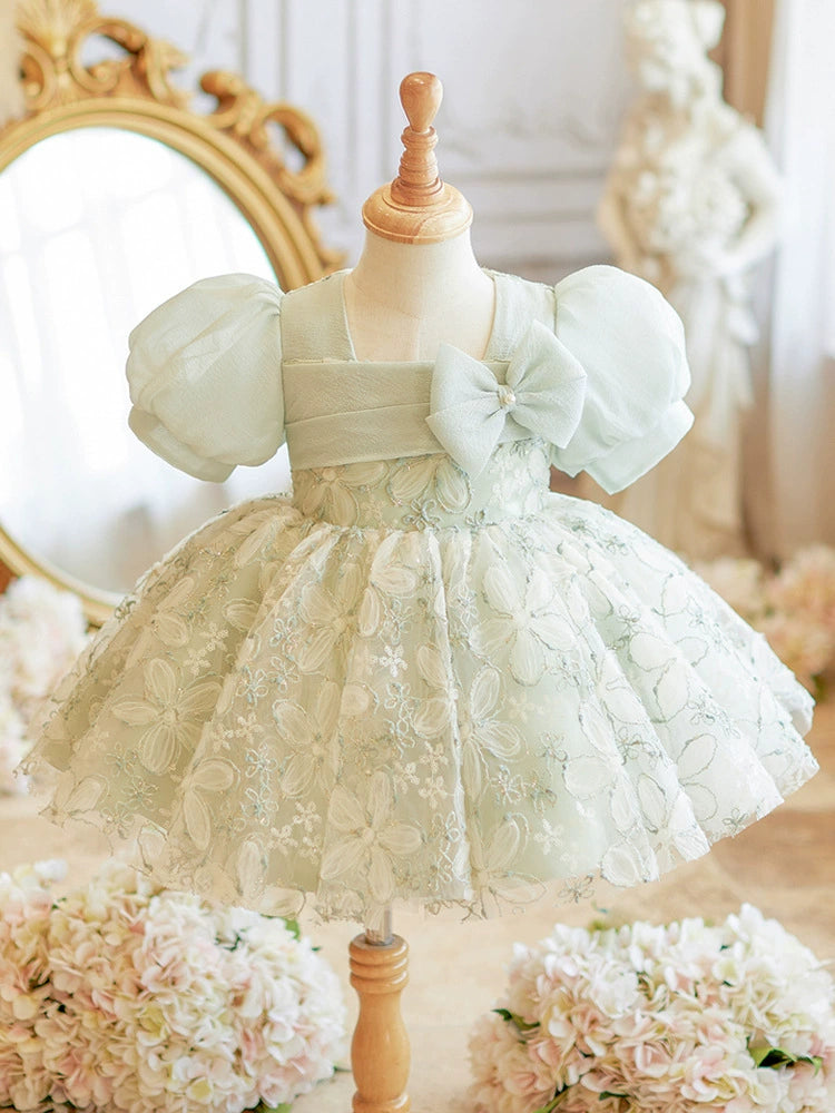 Children's Party Dress with Flowers and Bow