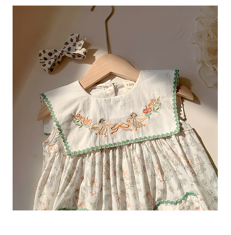 Children's Dress with Little Flowers and Ruffles