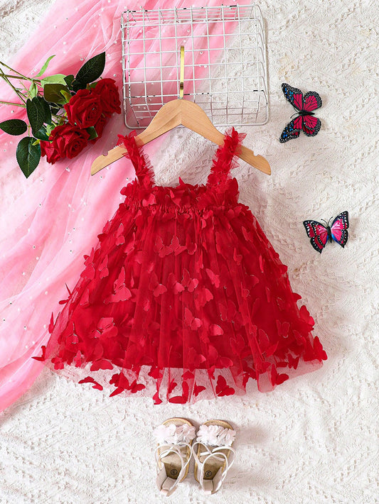 Vestido infantil rojo mariposas