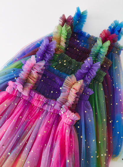 Vestido de tul infantil con estrellas de colores