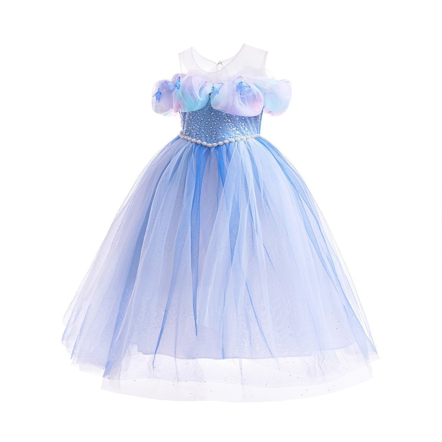 Blue Party Dress with Butterflies and Glitter