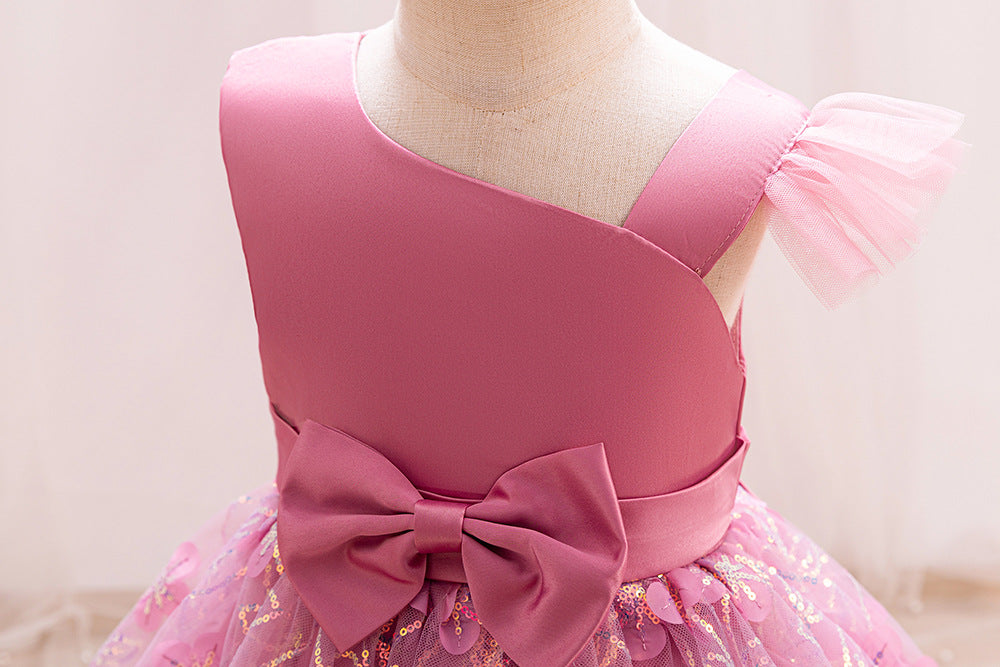 فستان حفلات للأطفال مع زهور وقوس 