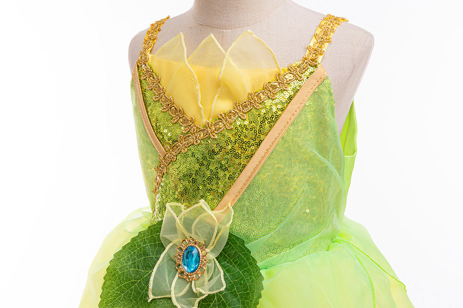 Green sequined party dress + accessories