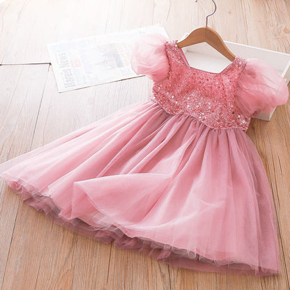 Vestido infantil de tul rosa de Pedrarias 