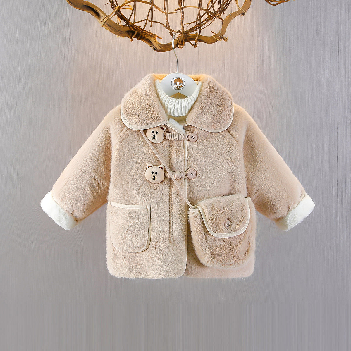 Pink Lapel Baby Thickened Plush Jacket Cute Princess Outerwear Children's Clothing