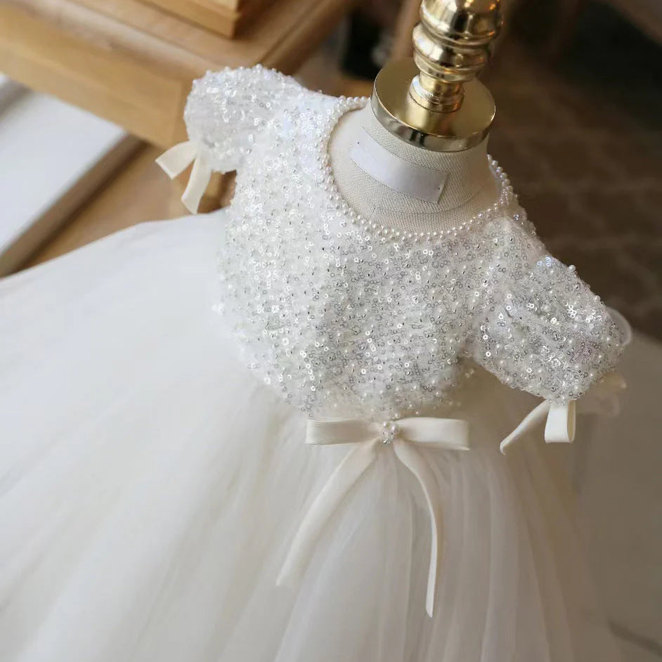 White Children's Dress with Sequins and Tulle