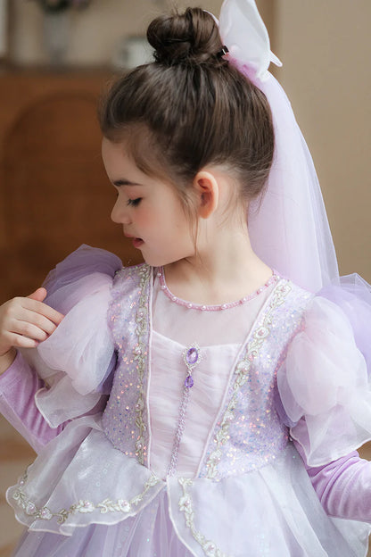 فستان الأميرة اللامع للأطفال بأكمام طويلة