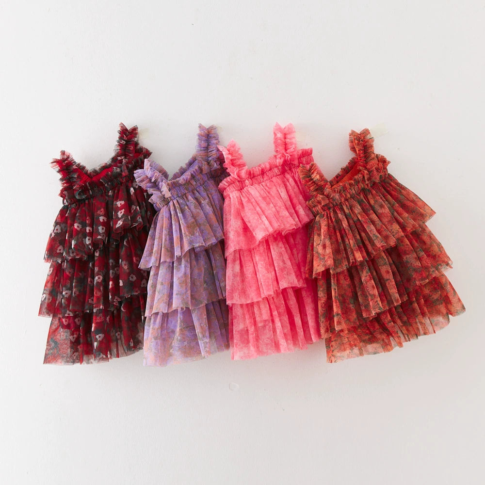 Children's Layered Tulle Dress with Flowers