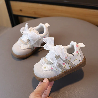 Children's Sneakers with Flowers and Bow