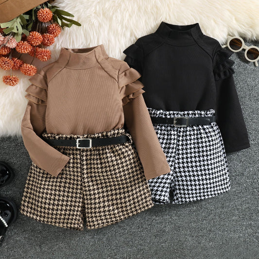Girls' Plaid Set with Belt