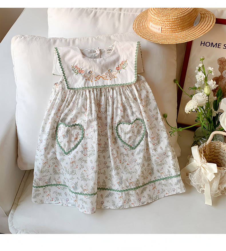 Children's Dress with Little Flowers and Ruffles
