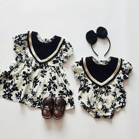Children's Black Dress with Flowers