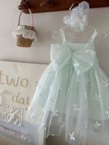 Children's Dress with Pleated Hem and Little Flower