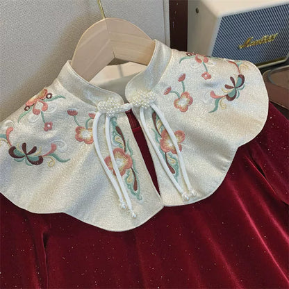 Children's Velvet Dress with Floral Collar
