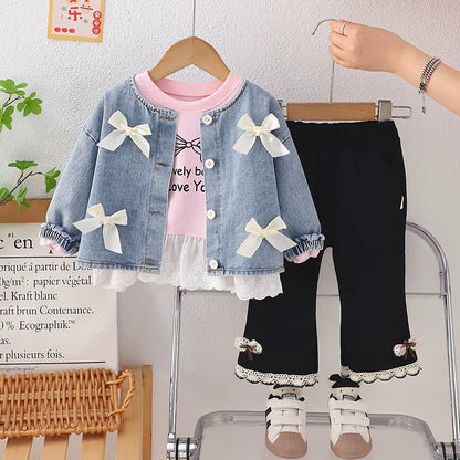 Children's 3-Piece Denim Set with Bows
