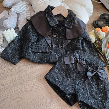 Girls' Black Outfit with Small Bows