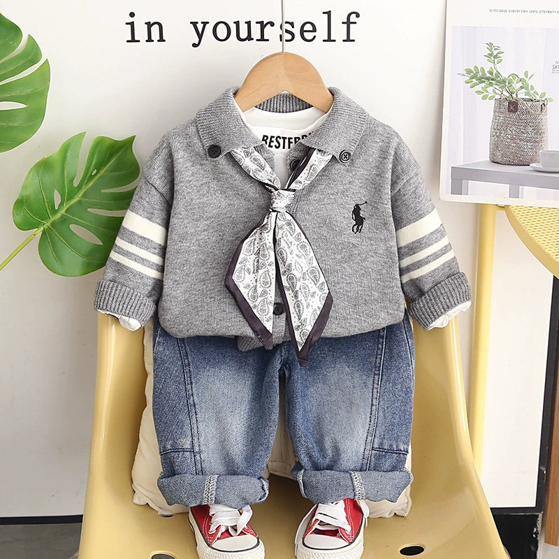 Children's 3-Piece Polo Shirt Set with Bow Tie