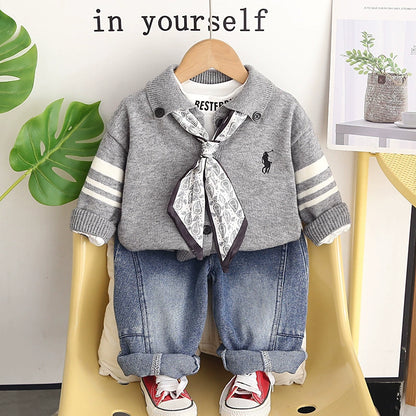 Children's 3-Piece Polo Shirt Set with Bow Tie