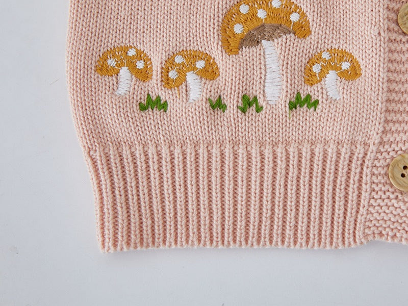 Children's Knitted Cardigan with Mushroom Design