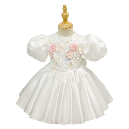 White Floral Party Dress for Children
