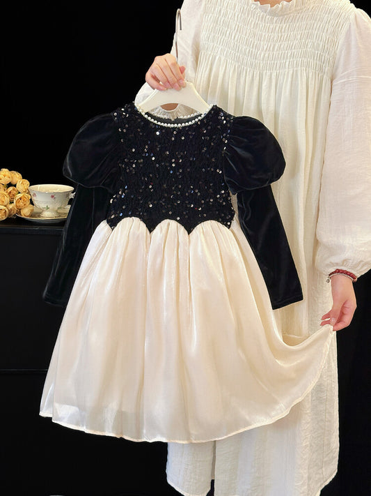 Children's Dress with Shiny Velvet