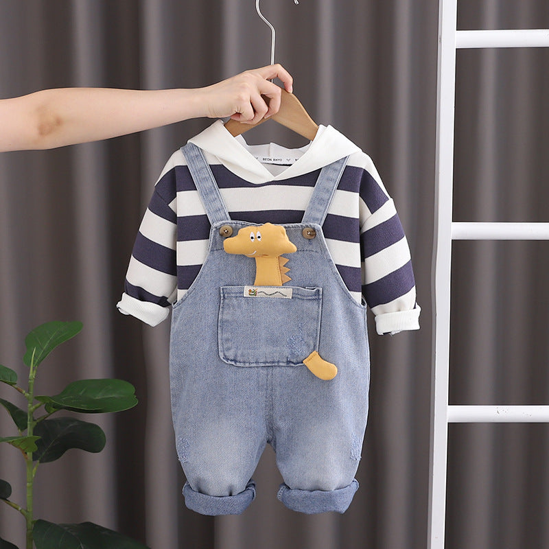 Children's Set Jeans Overalls + Striped Blouse