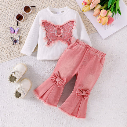 Girls' Butterfly and Jeans Outfit Set