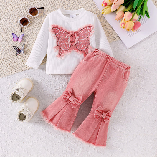 Girls' Butterfly and Jeans Outfit Set