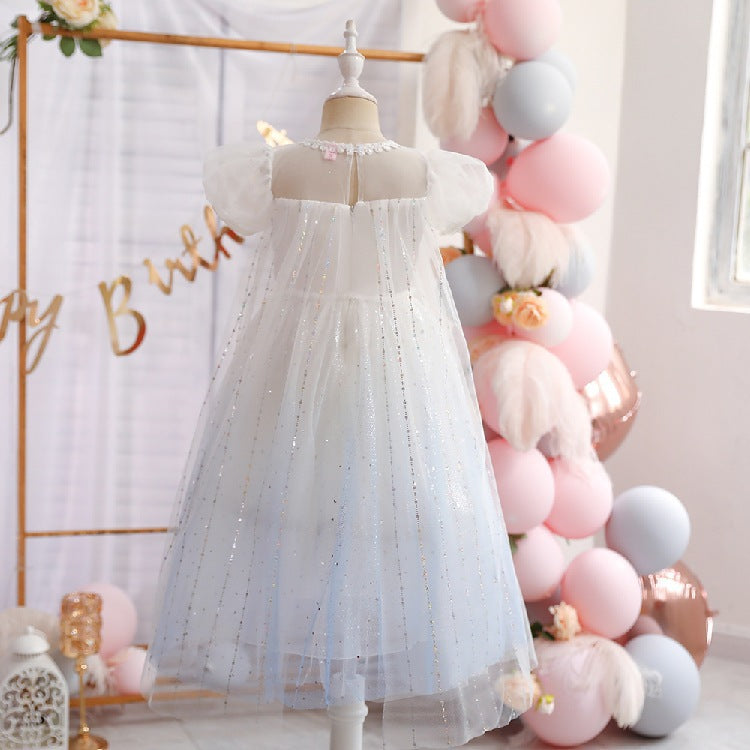 White children's dress with glitter.