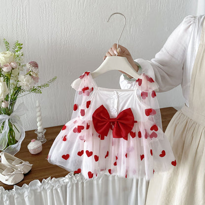 Girls' Dress with Hearts and Small Bow
