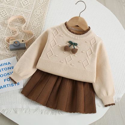 Children's Knitted Set with Cherry Prints