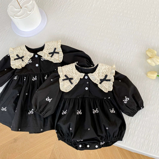 Black Children's Bodysuit/Dress with Bows