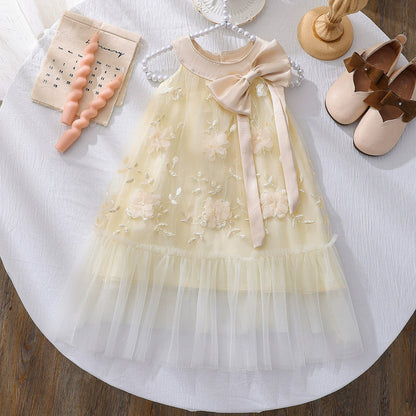 Children's Floral Tulle Dress with Bow