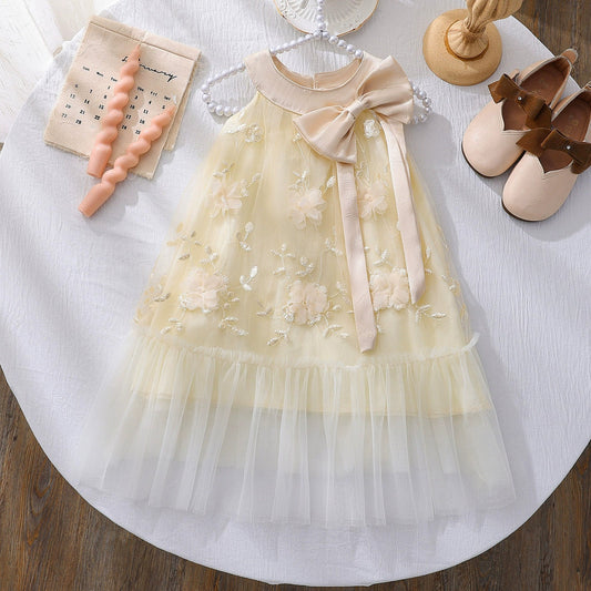 Children's Floral Tulle Dress with Bow