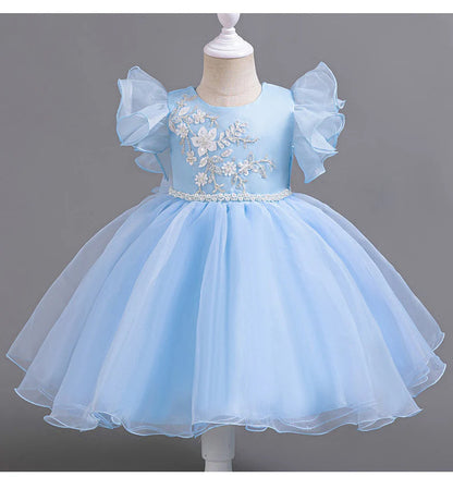 Children's Party Dress with Flowers and Flying Sleeves