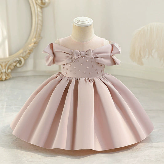 Delicate Pearl Bow Party Dress