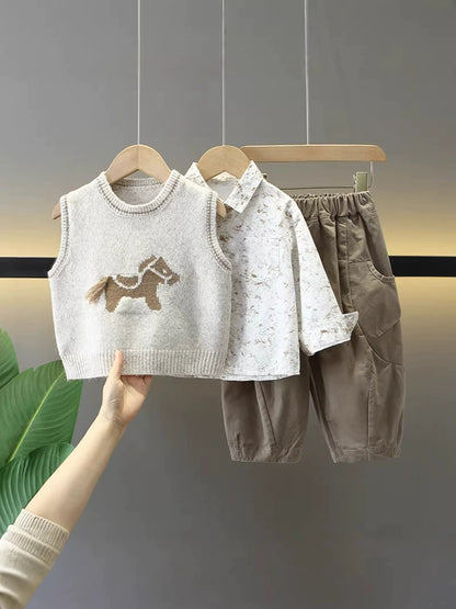 Children's 3-Piece Knitted Set with Little Horse Design