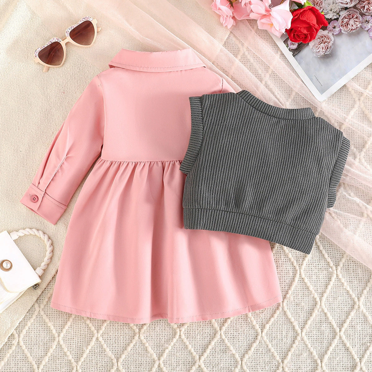 Children's Set: Dress + Vest with Bows