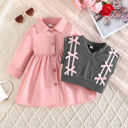 Children's Set: Dress + Vest with Bows